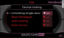 Display: Central locking menu